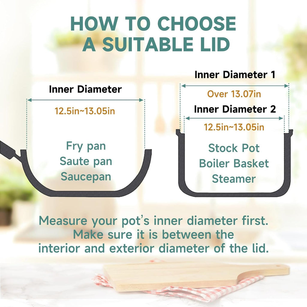 13 In Glass Lid for Frying Pan, Tempered Replacement Cover Compatible with All 13 inches Cookware for Skillets, Round Cast Iron, Cast Aluminium, Stainless Steel Pans &Pots