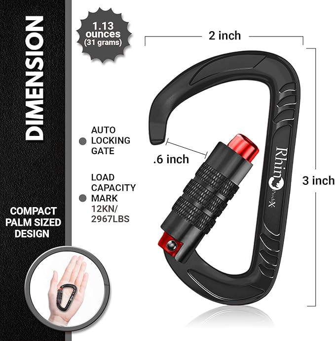 12kN (2697 lbs) Heavy Duty, Locking, Auto Locking, Wiregate Carabiner Clips, for Securing Pets, Outdoor, Camping, Hiking, Hammock, Dog Leash Harness, Keychains