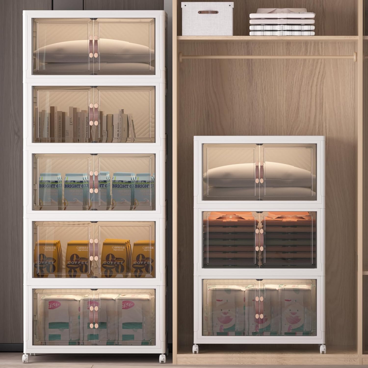 Extra Large Stackable Storage Bins with Lids and Wheels, Foldable Collapsible Closet Organizers,960QT-120QT/30GAL*8Pack Plastic Stackable Storage drawers for bedroom Dorm