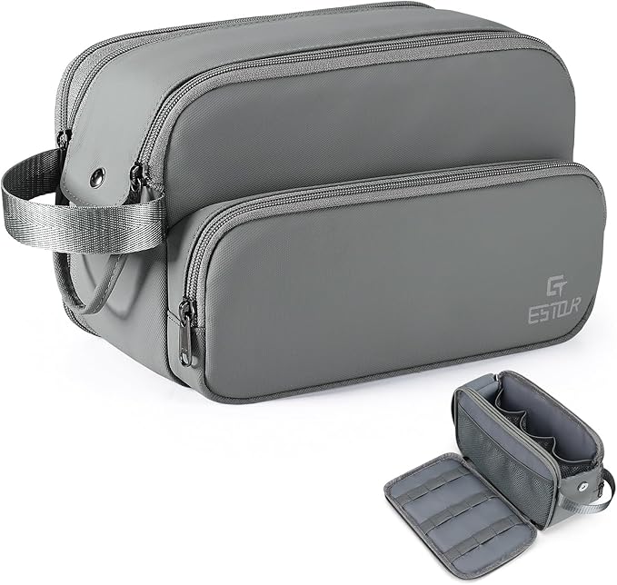 Toiletry Bag for Men, Travel Toiletry Bag Travel Essentials, Dopp Kit Water-resistant Shaving Bag, Bathroom Bag Toiletries Organizer, Gray(Upgraded Polyster)
