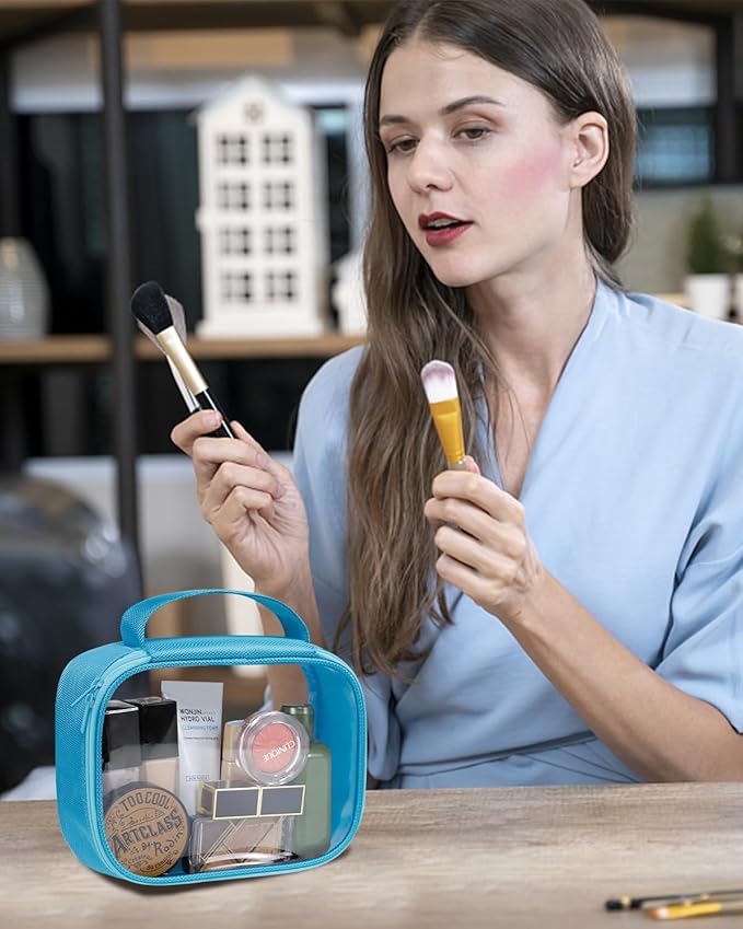 Moyad TSA Approved Clear Toiletry Bag, 1 Pack Quart Size 3-1-1 Liquids Pouch for Travel, Transparent Makeup & Cosmetic Organizer for Women Men, Blue