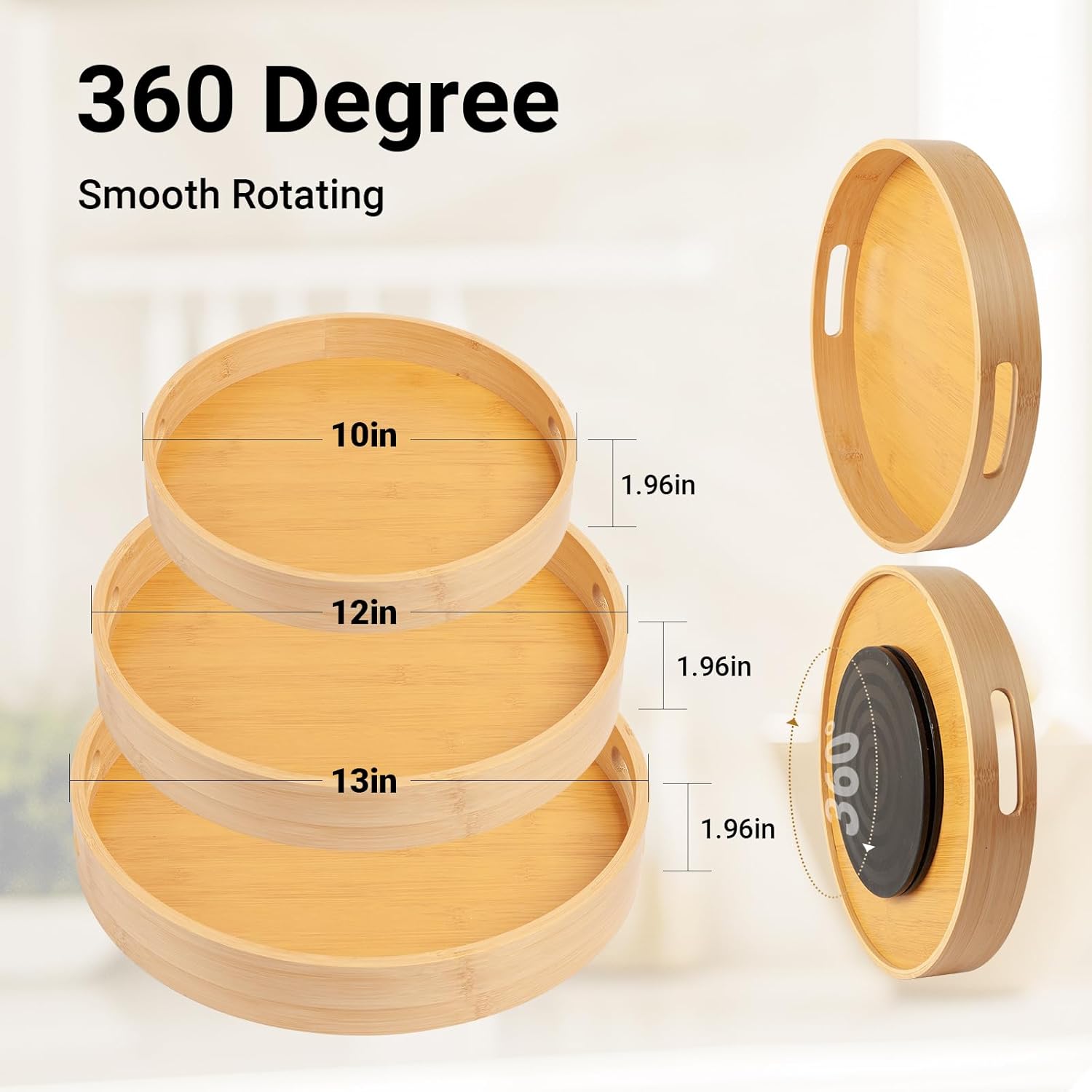 10in Bamboo Lazy Susan Organizer for Countertop and Cabinet with Large and Stable Chassis,Round Rotating Bamboo Tray for Station Organizer,for Kitchen Bathroom Laundry Room (10in)