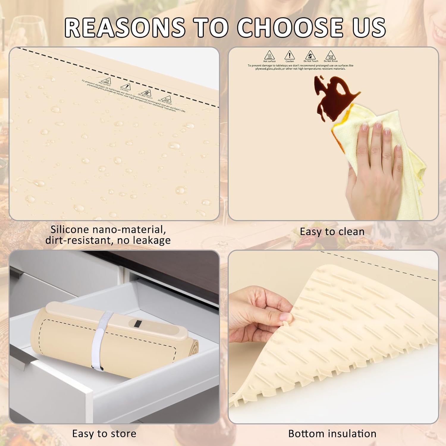 OcePor (XXL 36"x16") Food Warming Mat, Electric Warming Tray,Foldable Food Warmer for Parties, Buffets, Family Gatherings, Holiday & Sabbath, Child Lock, Heating Mat for Food, (Beige Yellow)