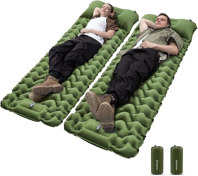 KingCamp Sleeping Pad for Camping, Inflatable Sleeping Pad Ultralight Connectable Camping Mattress with Pillow Built-in Foot Pump for Backpacking Hiking Tent Cot
