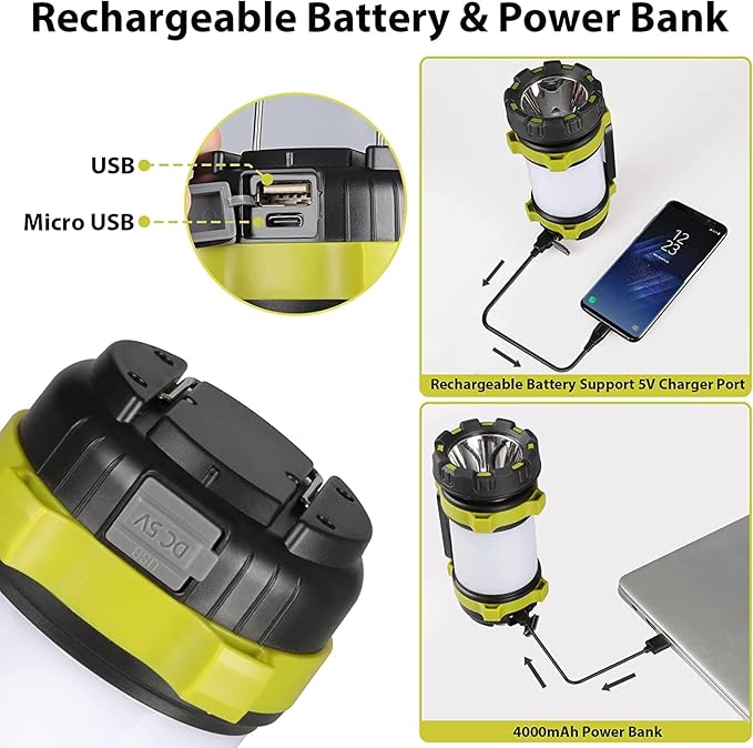 2-Pack Waterproof Rechargeable LED Lantern - 1500LM 6 Modes | 4000mAh Rechargeable Battery | Emergency Backup for Power Outages, Hurricanes, Camping & Outdoor Use | Durable & Portable