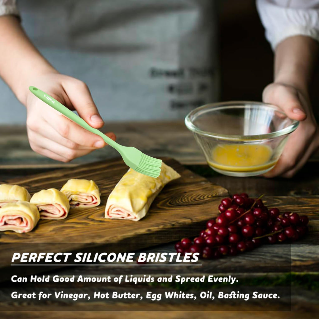 Walfos Basting Brushes Silicone, Heat Resistant Pastry Brushes for Kitchen Cooking, Oil, BBQ Grill, One-Pieces Design,BPA Free and Dishwasher Safe, 2 Pcs (Lime Green)