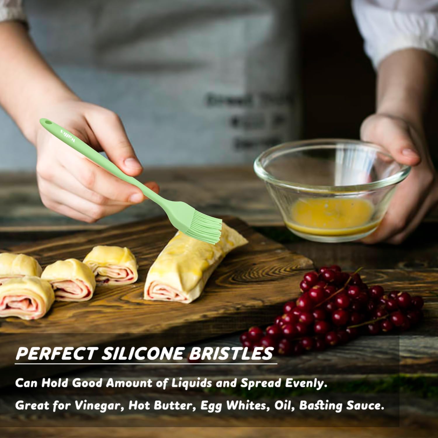 Walfos Basting Brushes Silicone, Heat Resistant Pastry Brushes for Kitchen Cooking, Oil, BBQ Grill, One-Pieces Design,BPA Free and Dishwasher Safe, 2 Pcs (Lime Green)