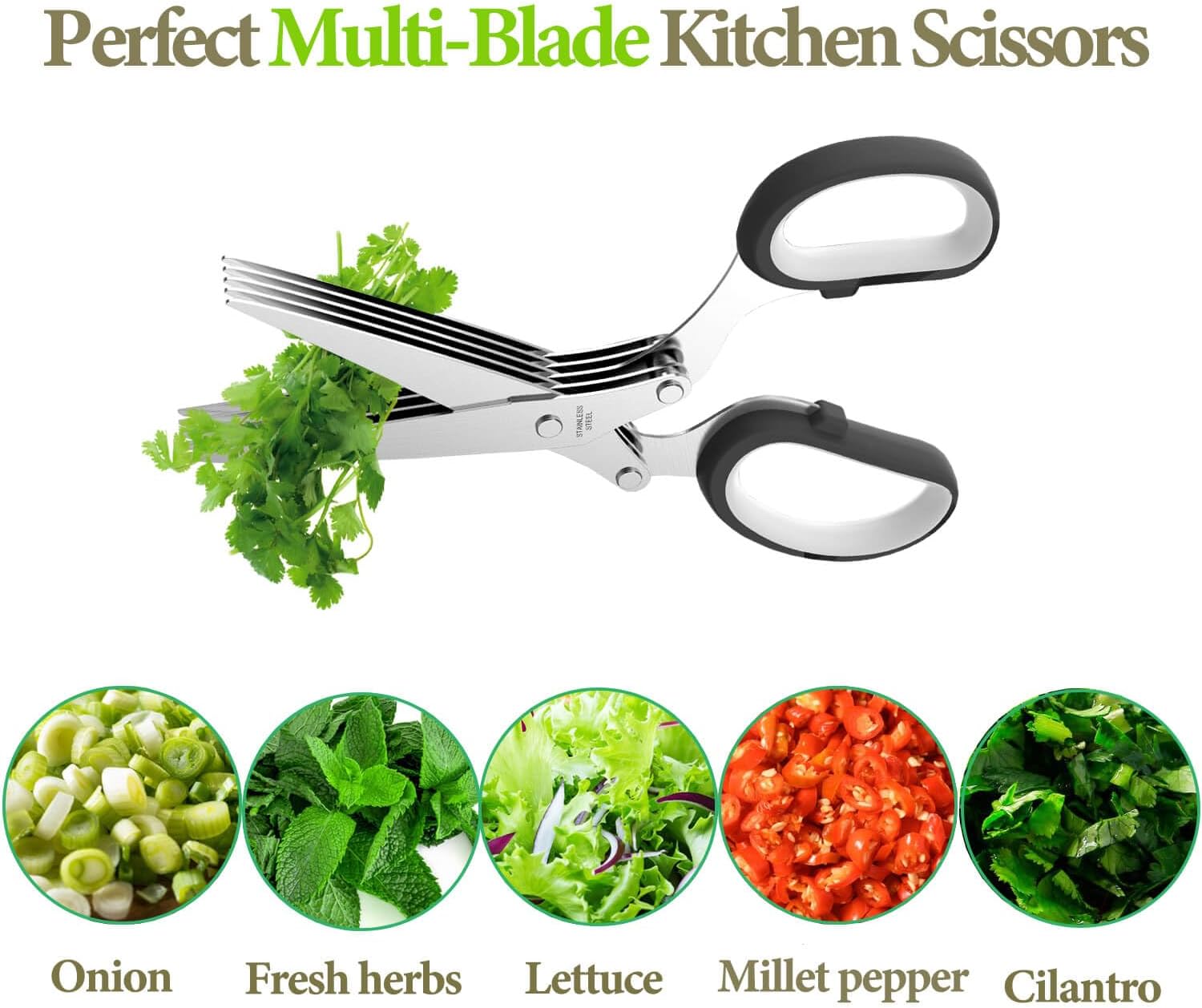 2025 Upgraded Herb Scissors, Effortless Herb Shears Cutter Tool with Sharp Stainless Steel Blades for Fresh Herbs, Must-Have Kitchen & Cooking Gadget, Black