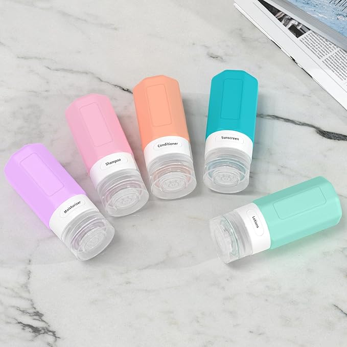 2 oz Travel Bottles, Small Size Containers, TSA Approved Silicone Travel Toiletries Bottles, Shampoo and Conditioner Kit for Women (Cream)