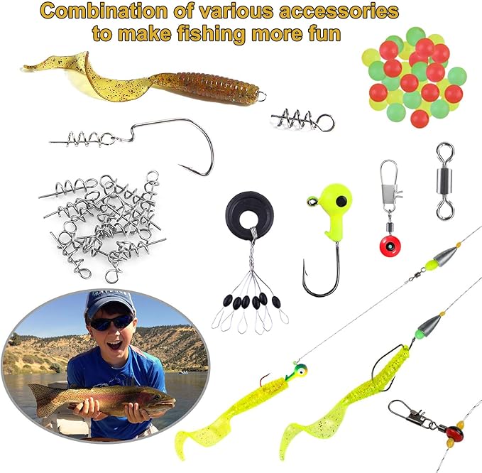 TOPFORT 187/343pcs Fishing Accessories Kit, Organized Fishing Tackle Box with Tackle Included, Fishing Hooks, Fishing Weights Sinkers, Fishing Gear and Equipment, Fishing Gift for Men