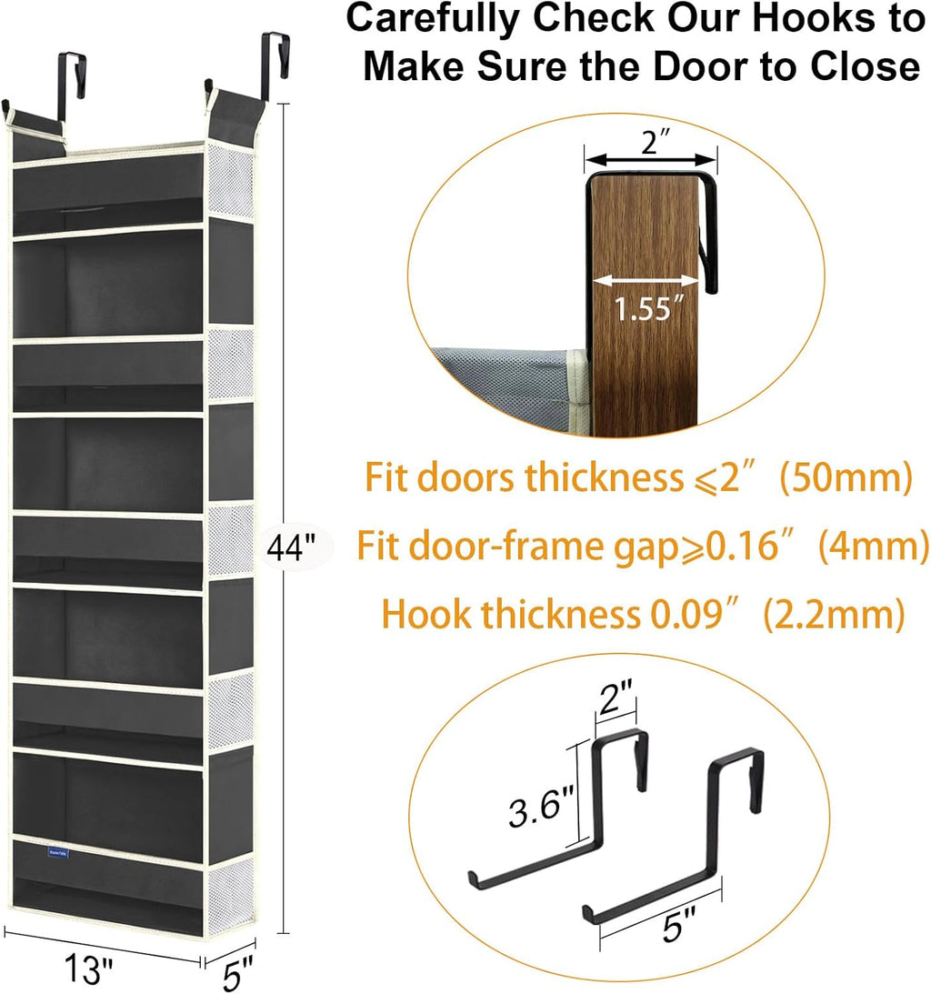 2 Pack Over The Door Hanging Organizer 5-Shelves and 10 Side Pockets, Over The Door Storage for Bathroom and Bedroom, Back of Door Organizers for Kid's Toys (13"x5"x44", Black)