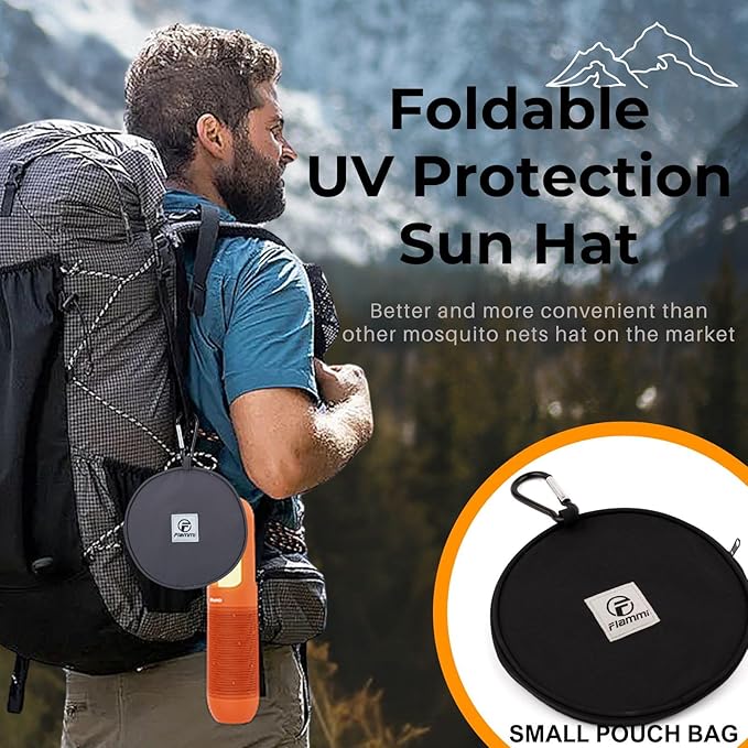 Flammi Mosquito Net Hat Safari Hat UPF 50+ Sun Protection Boonie Hats for Men with Neck Flap Fishing Hiking Hat for Men/Women