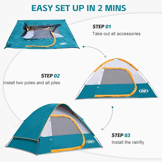 Camping Tent 4 Person, Waterproof Windproof Tent with Rainfly Easy Set up-Portable Dome Tents for Camping