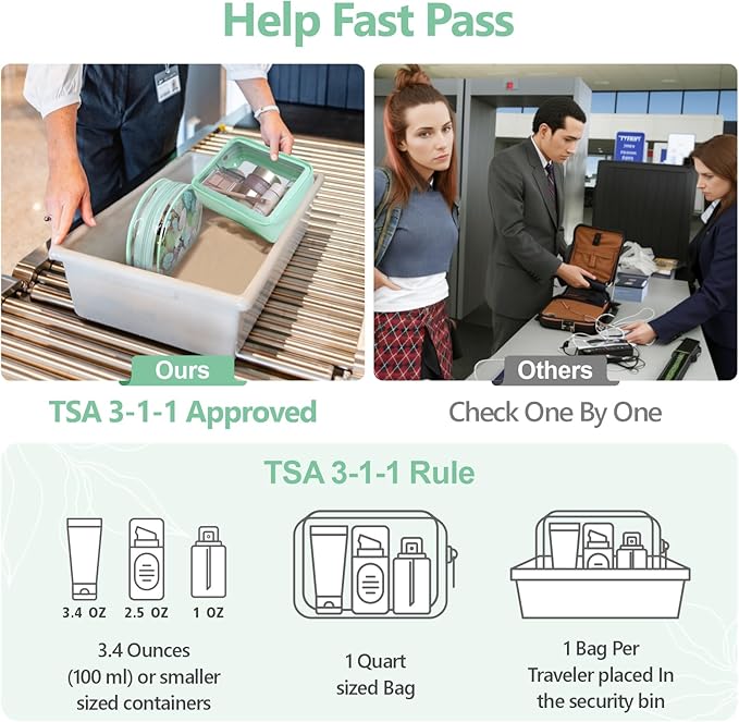 PACKISM TSA Approved Toiletry Bag - Light Green Turtle Leaves Print Clear Shell Bag and Upgrade Color-Edged Clear Toiletry Bags, Perfect for On the Go or Travel, Lightweight and Robust, 2 Pack