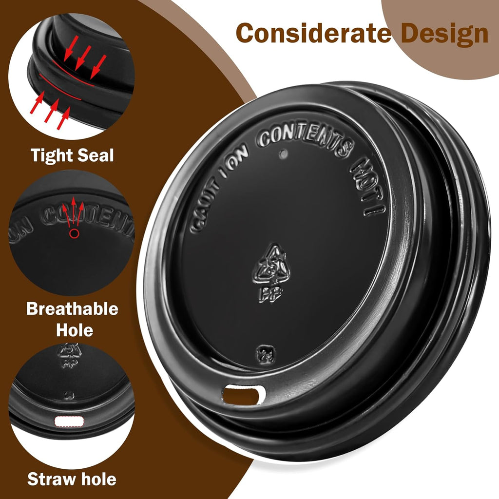 200 Pack Black Coffee Cups Lids 3.54'', Disposable Plastic Lids for 10, 12, 16, 20, 24 oz Paper Cups, Hot or Cold Drinking Cup Lid for Espresso, Hot Beverage