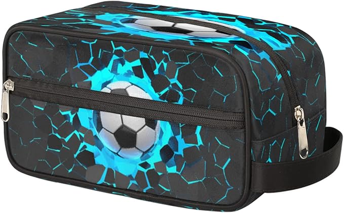 3D Light Wall Football Portable Travel Toiletry Bag, Sport Ball Dopp Kit Cosmetic Organizer Makeup Bag Shower Shaving Bag for Men Women