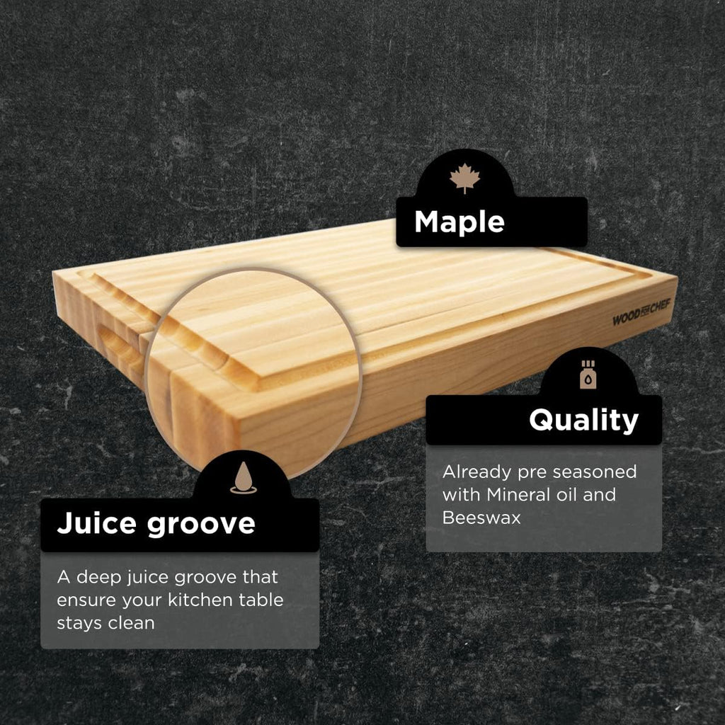 Large Wood Cutting Board from North American Maple - A Butcher Block That Comes with Juice Groove for Cutting Meat and Juicy Veggies Easily- Maple Chopping Board - 20x16x1.5 inches