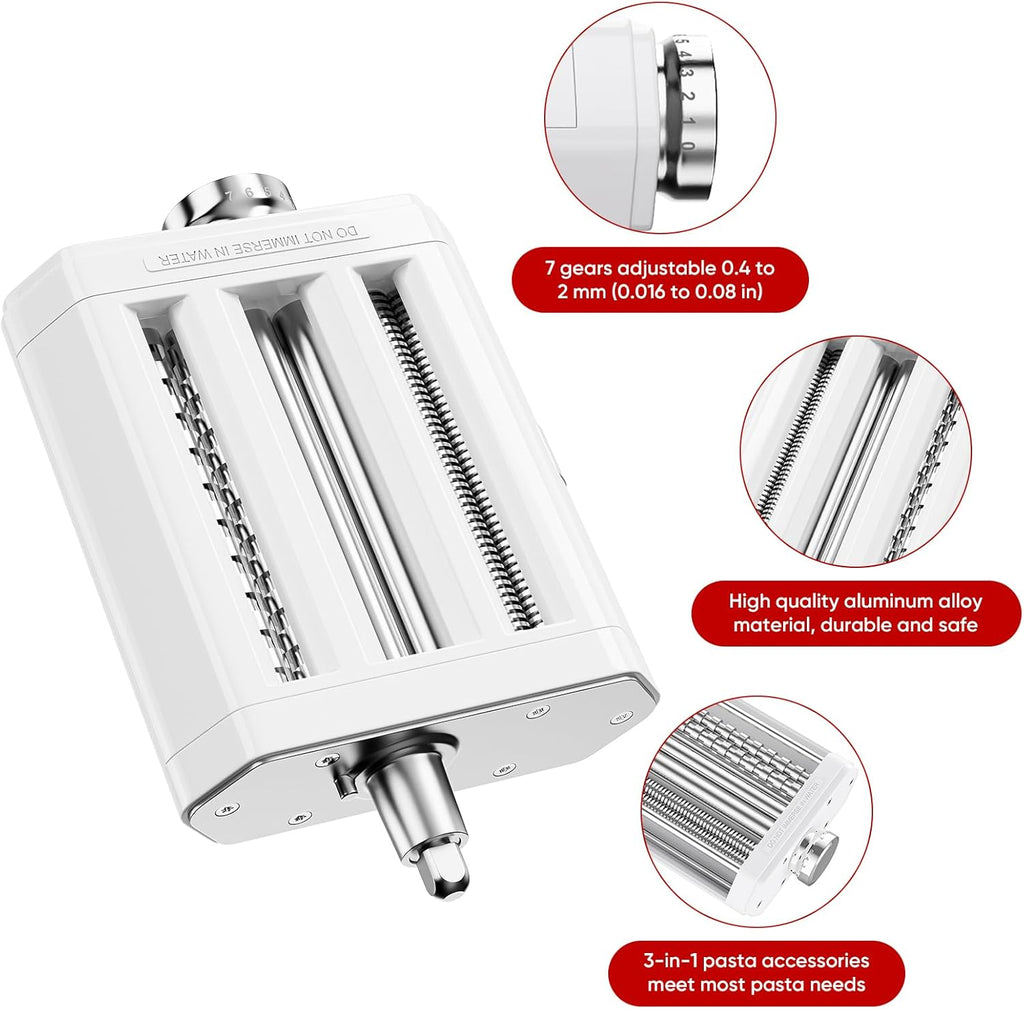 Pasta Attachment for Kitchenaid Stand Mixer, 3 in 1 set for Kitchenaid Pasta Attachment,Included Pasta Sheet Roller, Fettuccine Cutter, Spaghetti Cutter