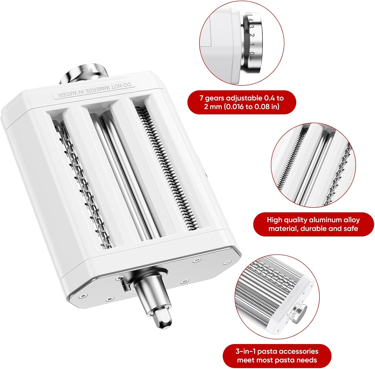 Pasta Attachment for Kitchenaid Stand Mixer, 3 in 1 set for Kitchenaid Pasta Attachment,Included Pasta Sheet Roller, Fettuccine Cutter, Spaghetti Cutter