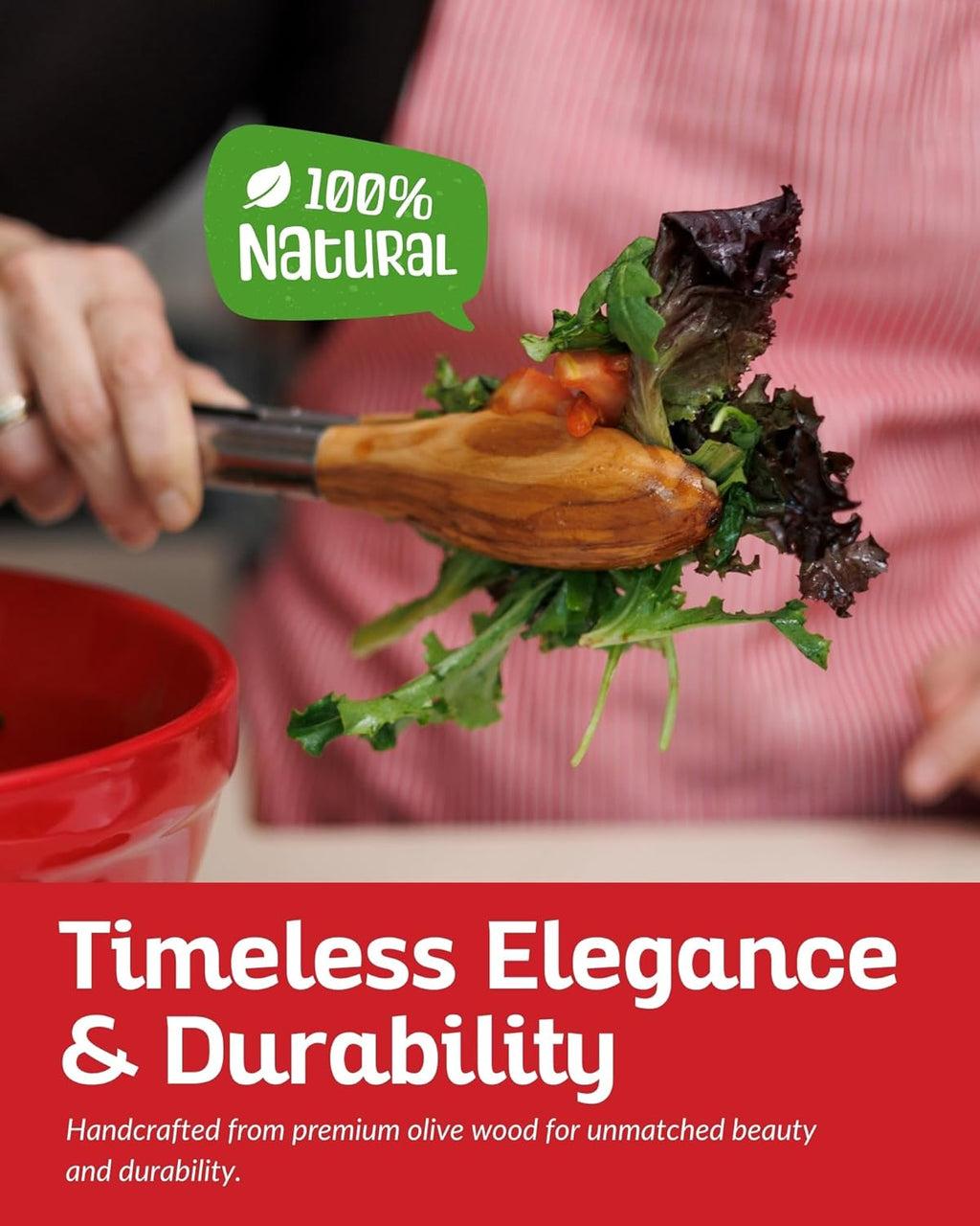 Boxiki Kitchen Tongs for Cooking with Wooden Tips - Wooden Tongs Ideal for BBQ, Salad, Toaster, Bread & Pickles - Made of Natural Olive Wood, Size 12 Inch