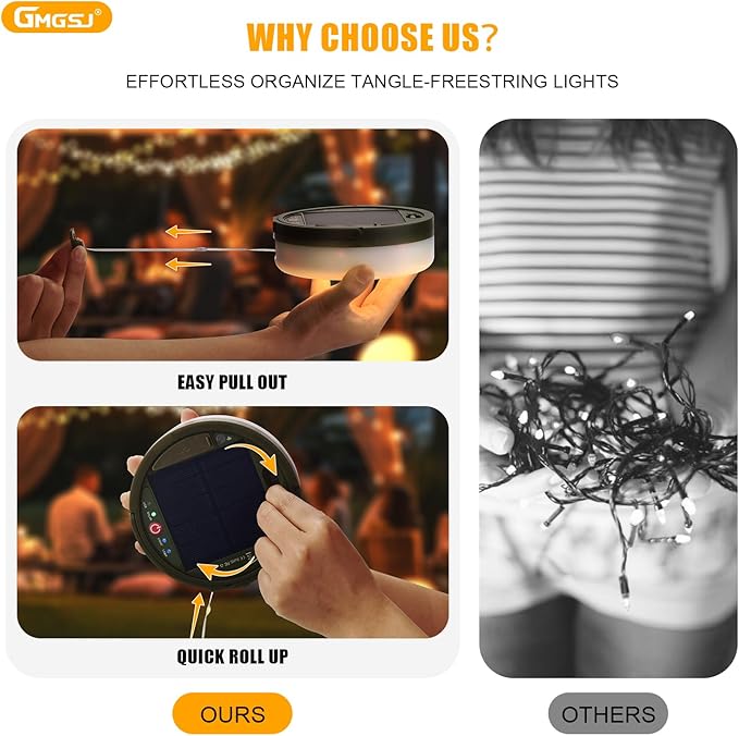 2 PCS Solar Camping String Lights,40.45FT Fairy String Lights with 10 Lighting Modes,Waterproof Camping Lamp with Remote Control,Solar Power and USB Rechargeable Camping Lights for Yard Hiking