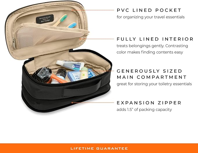 Briggs & Riley Toiletry Kit - Travel Bags for Women & Men, Organizer for Vacation, Dopp Kit for Bathroom Accessories, Makeup, & Skincare