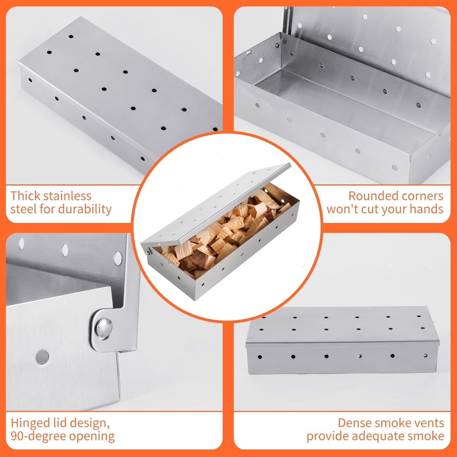 2 Pack Stainless Steel Smoker Box, for Use with Wood Chips to Add Smoky BBQ Flavor to Gas or Charcoal Grills