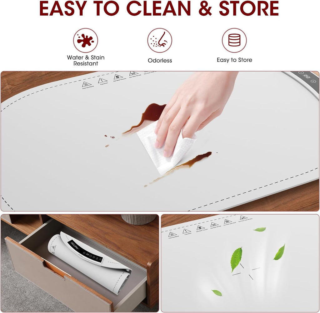 Warming Mat for Food, MQUPIN Food Warming Mat with 7 Temp Settings 1-4 H Timer and Child Safety Lock, Full Surface Heating Roll Up Electric Warming Tray for Gatherings,Parties,Buffet,Daily Use（Gray）