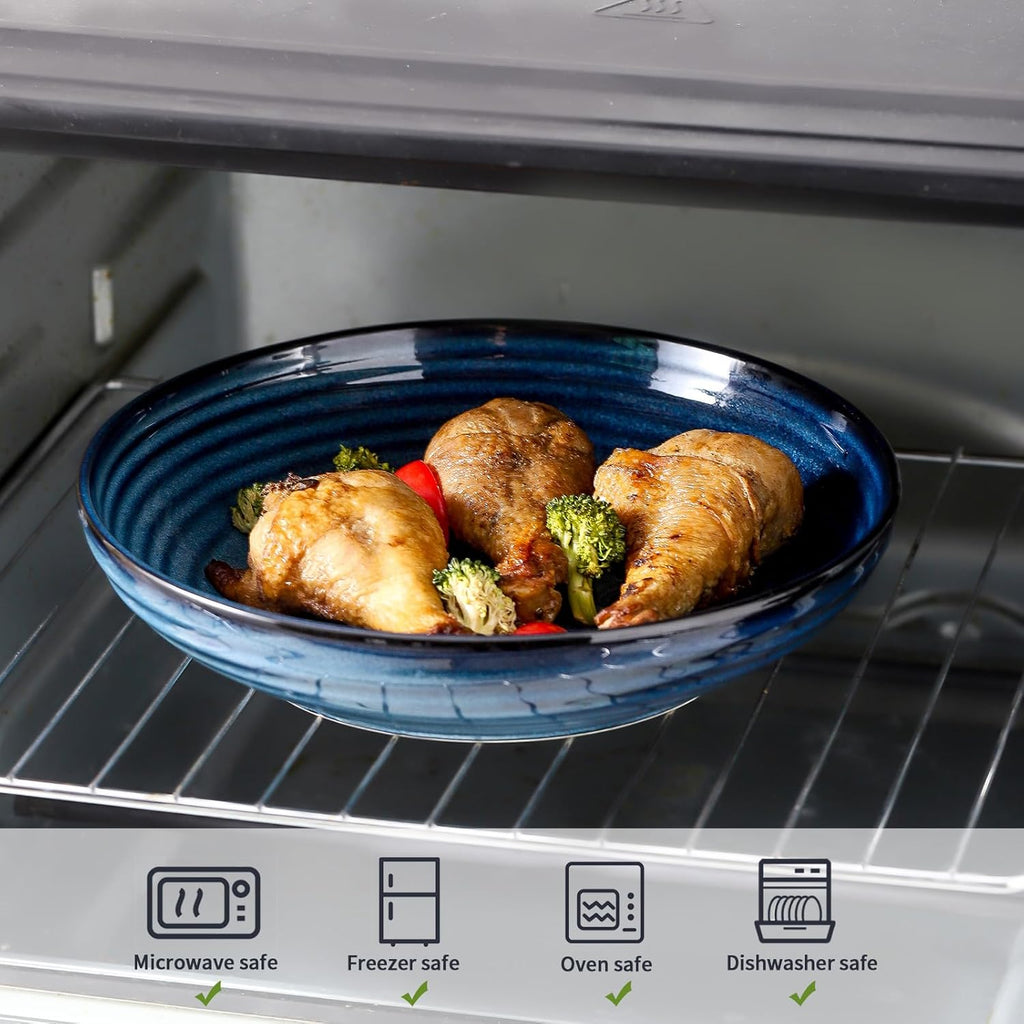 MEKY Ceramic Pasta Bowls, 8.7 Inch Serving Bowls for Salad, 32oz Soup & Fruit, Set of 4,Microwave & Dishwasher Safe, Dinnerware for Family, Entertaining & Everyday Meals (Blue)