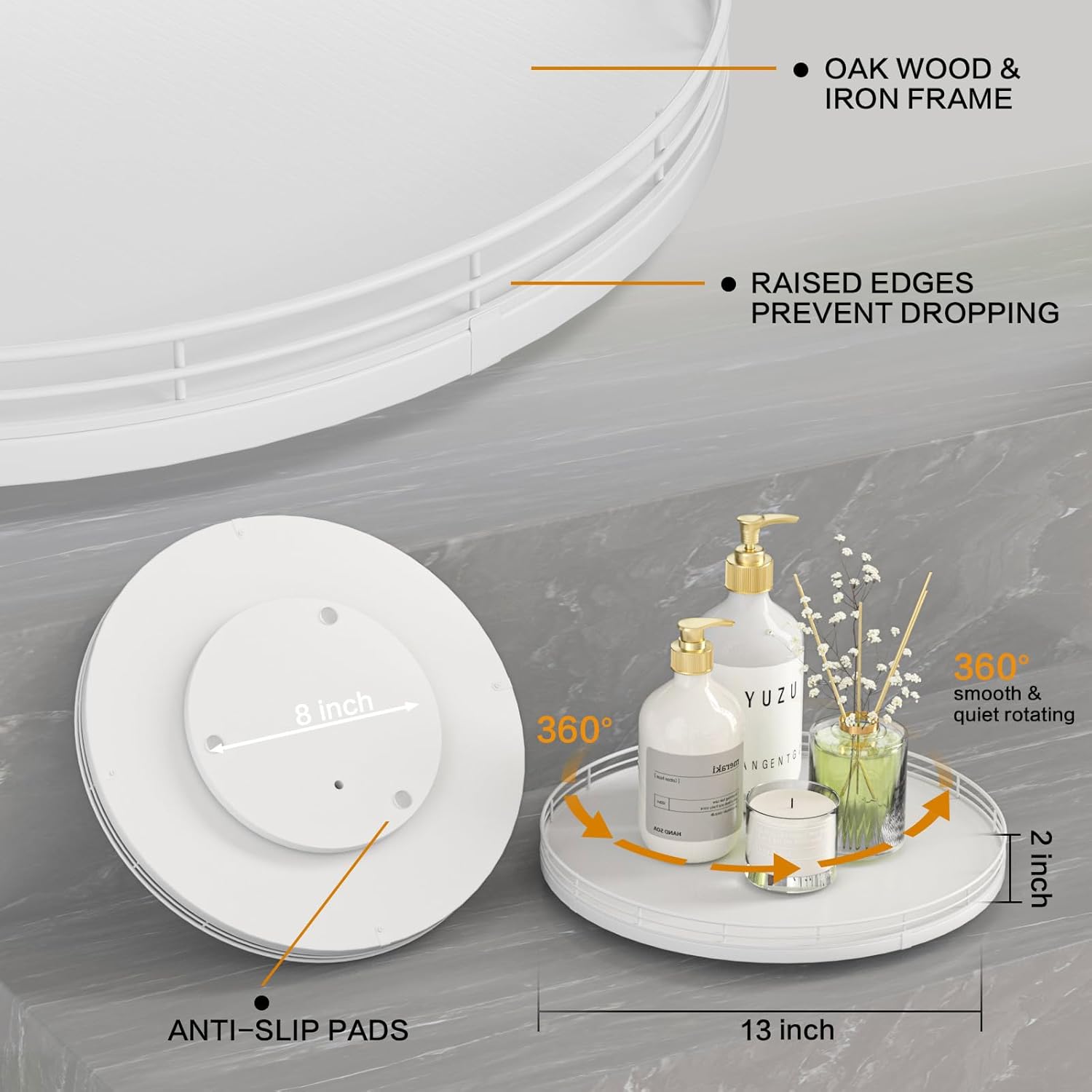 13" Oak Wood Decorative Tray for Home Decor, Tray for Coffee Table Decor Perfume Nightstand Vanity Bathroom Trays for Counter Candle Jewelry Makeup Farmhouse Table Centerpiece for Dining Room White