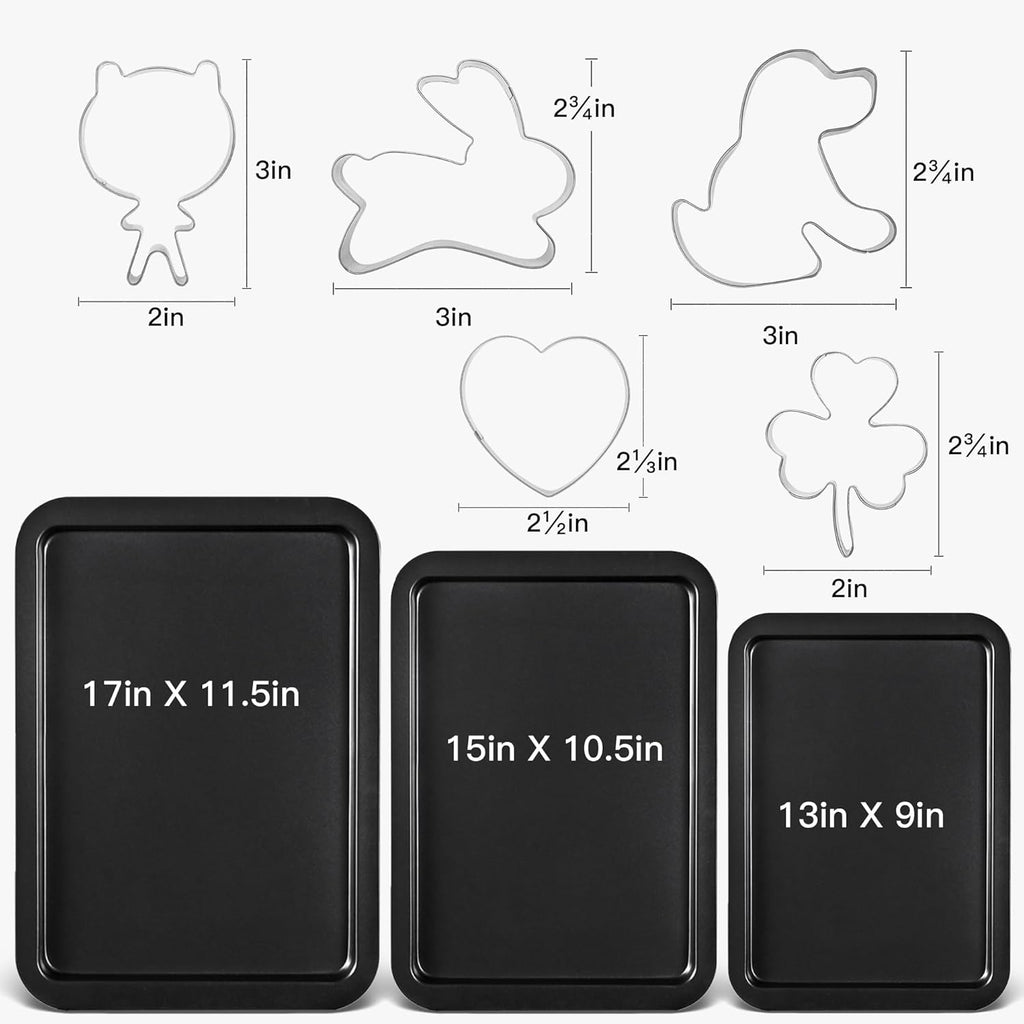 HONGBAKE Baking Sheet with Cookie Cutters, Jelly Roll/Quarter Baking Pan Set for Oven, 8 Pack Nonstick Bakeware Sets with Wider Grips, Premium, Dishwasher Safe - Dark Grey