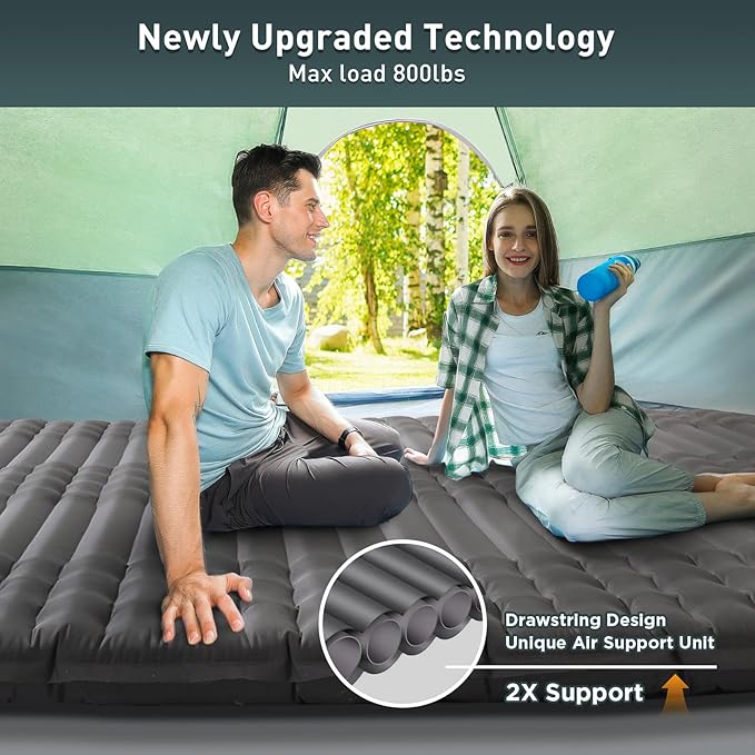 Elegear Double Sleeping Pad for Camping, 4" Ultra-Thick Self Inflating Camping Pad 2 Person with Pillow Built-in Foot Pump Camping Sleeping Mat for Backpacking, Hiking, Portable Camping Pad