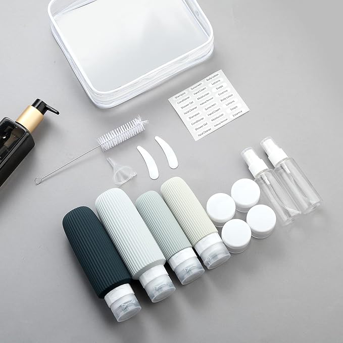 16 Pack Travel Bottles for Toiletries, Large 6oz Silicone Travel Containers jar for Toiletries, Leak Proof Refillable Liquid Shampoo And Conditioner Travel Essentials toiletry Bottles