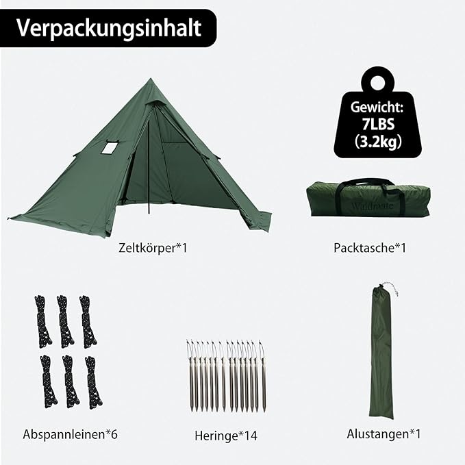 Hot Tent with Stove Jack and Snow Skirt, 6.89~8.53ft Standing Room, 2~5 Person, Tipi Tent for Family Hiking, Fishing, Hunting, Backpacking Camping