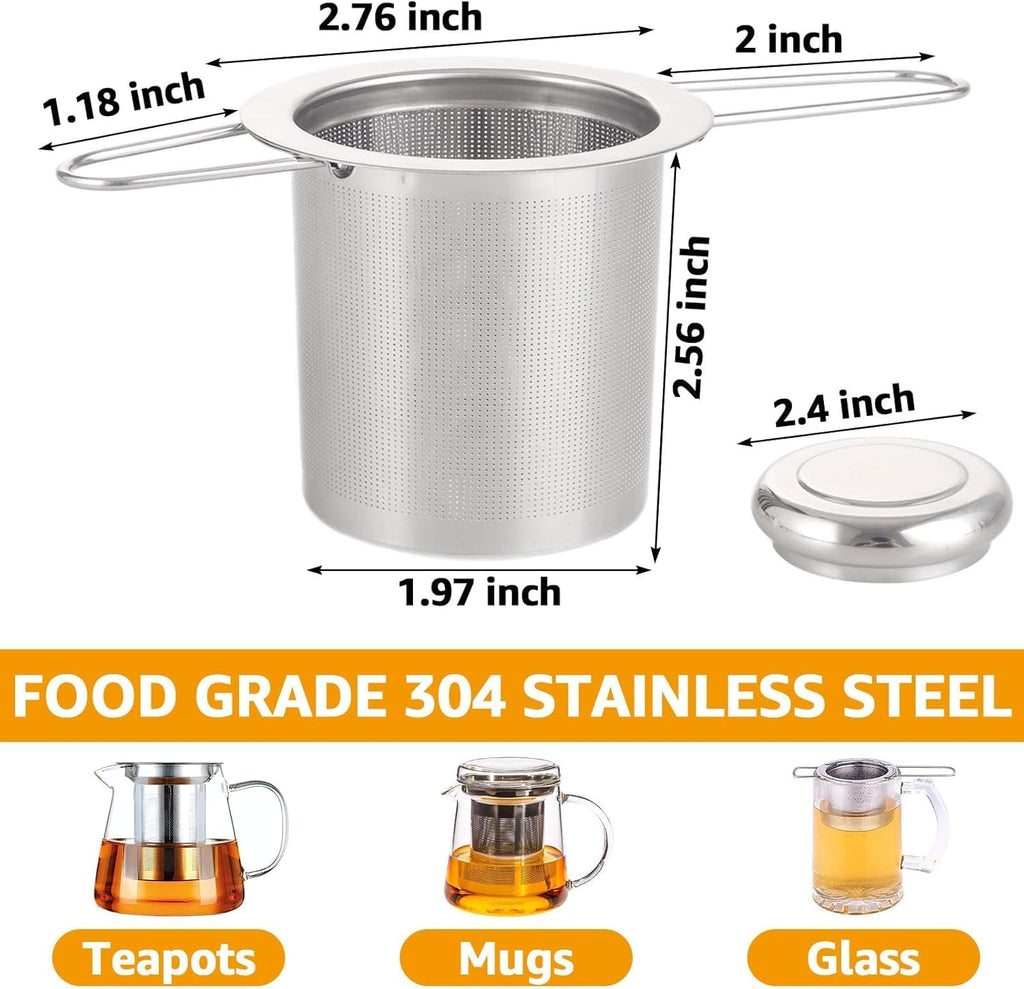 4 PCS Tea Strainer with Lid 304 Stainless Steel Tea Infuser Basket for Loose Tea Extra Fine Mesh Tea Diffuser Long Handle Tea Strainers Filters for Hanging on Teapots Mugs Cups