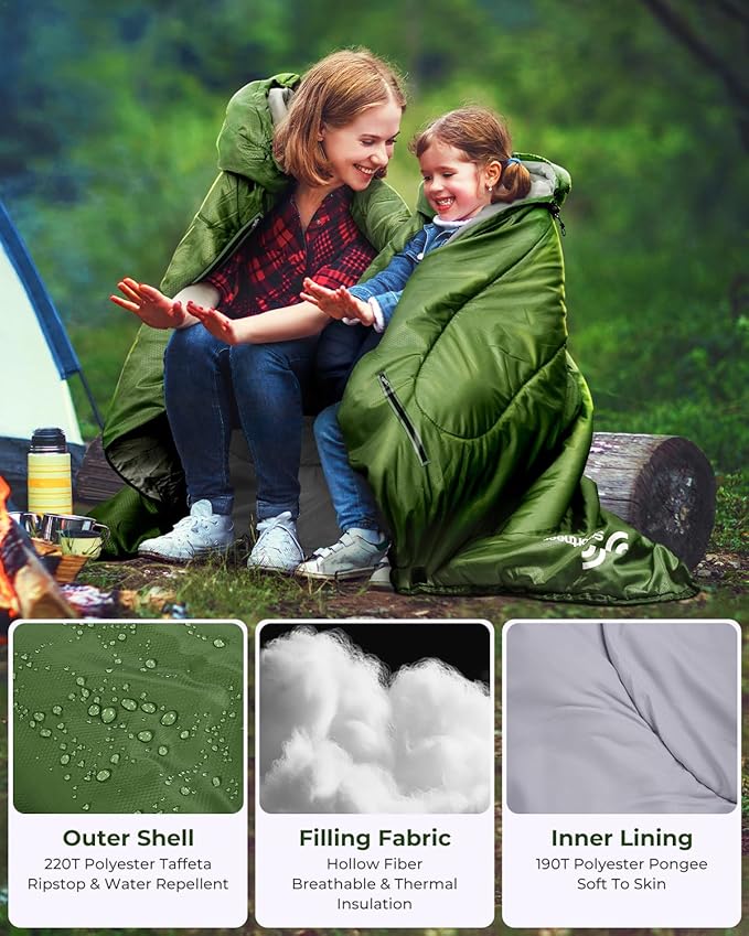 Sportneer Sleeping Bag - Wearable for Adults & Kids with Arm Zipper Holes in Cold & Warm Weather, Waterproof Portable Sleeping Bag for Camping, Hiking, Backpacking, Outdoor Travel