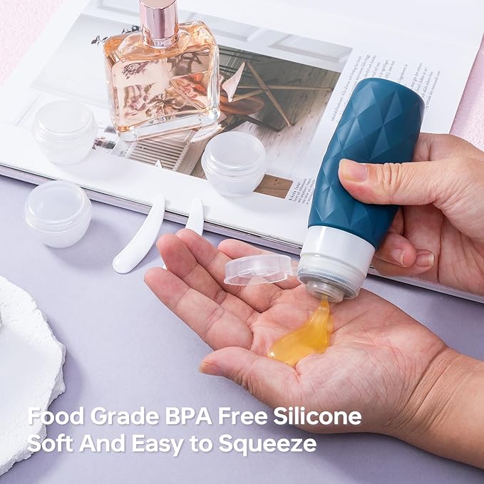 20 Pack Travel Bottles Set,Leak Proof TSA Approved Travel Size Containers, Silicone Squeezable Travel Essentials Jar Accessories for Conditioner, Shampoo, Lotion & Body Wash Accessories (Dark Color)