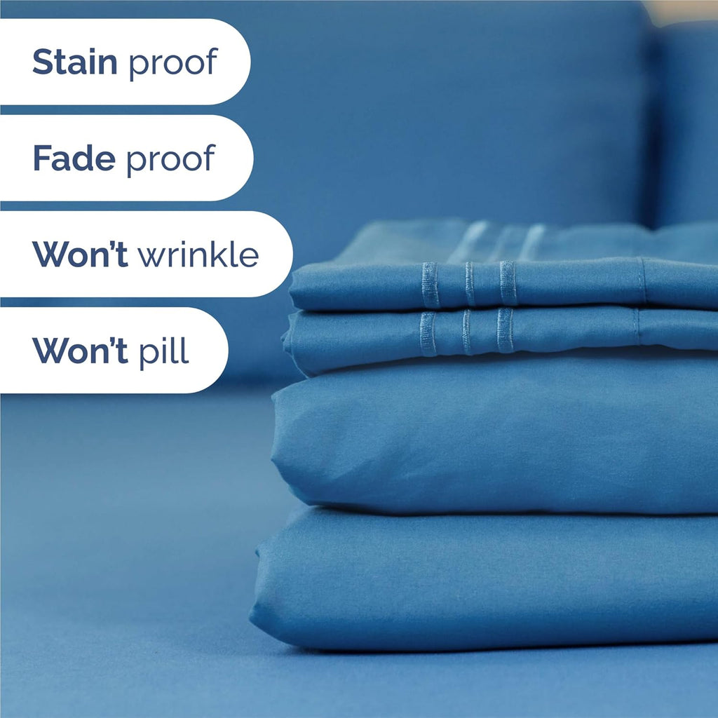 Split King Size 5 Piece Sheet Set - Comfy Breathable & Cooling Bed Sheets Set - Hotel Luxury Bedding for Women, Men, Kids, Teens, Boys & Girls - Deep Pockets and Wrinkle Free - Oeko-Tex - Denim Blue
