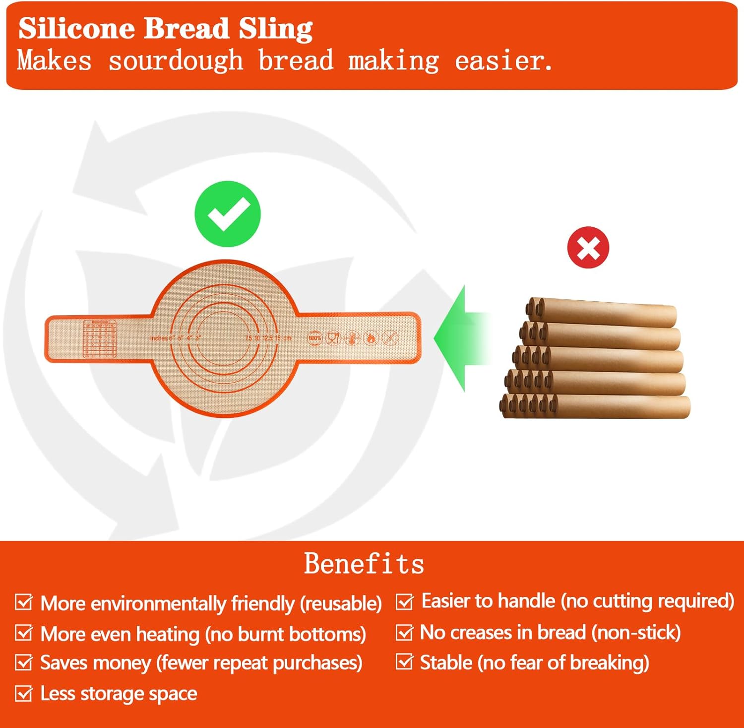 UBeesize 2 Pack Thickened Silicone Bread Sling, Reusable Sourdough Bread Baking Mat For Dutch Oven 2-8 Qrt, Non-Stick, Easy To Clean, With Extra Long Handles Bread Baking Sheet Liner.