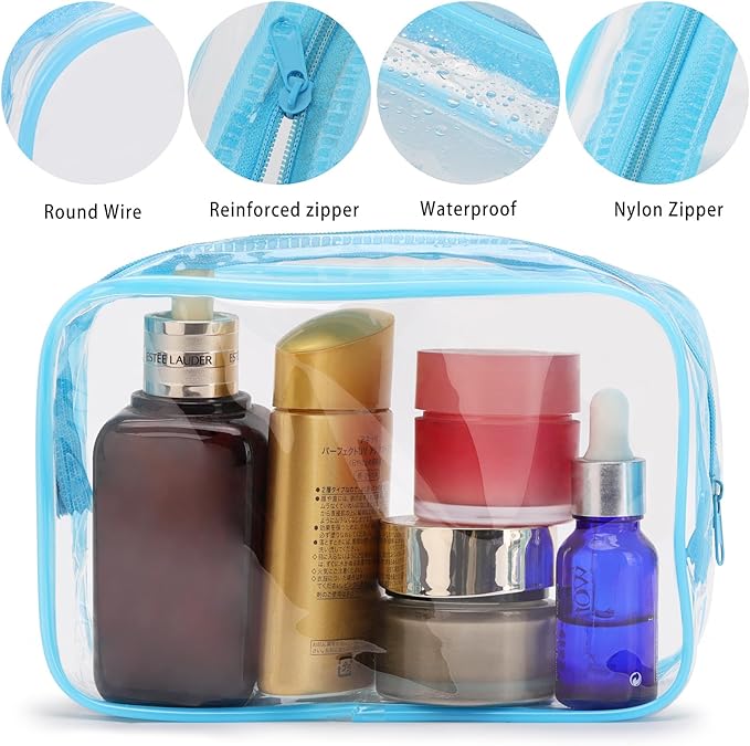 Tbestmax 10 Pack Clear Cosmetic Bags Makeup Bags Portable Waterproof TSA Approved Travel Toiletry Bags Organizer