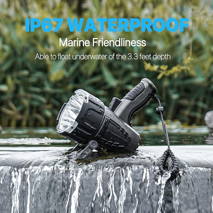 GOODSMANN 10000 Lumen Waterproof Rechargeable Marine LED Spotlight with EVA Carrying Case