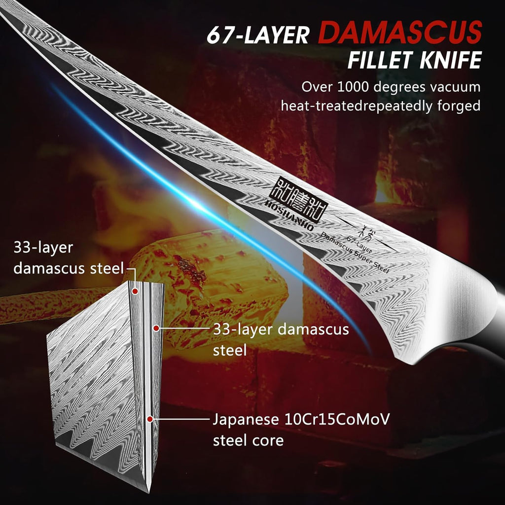 Fillet Knife 7 Inch, Damascus Steel Boning Knife, Professional Fish Fillet Knife for Meat Chicken Cutting, Meat Knife with G10 Ergonomic Handle