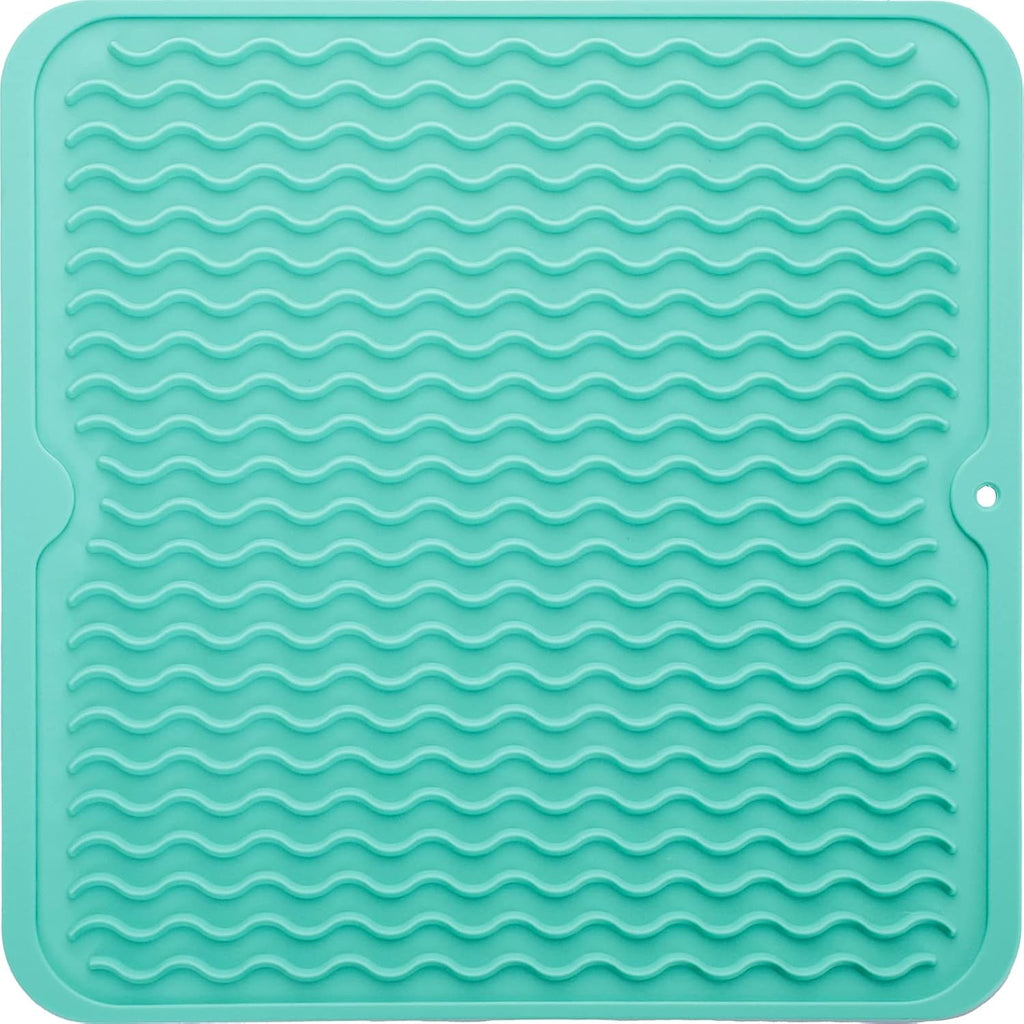 Silicone Dish Drying Mat for Multiple Usage,Easy clean,Eco-friendly,Heat-resistant Silicone Mat for Kitchen Counter or Sink,Refrigerator or Drawer liner Mint M 12 inches x 12 inches