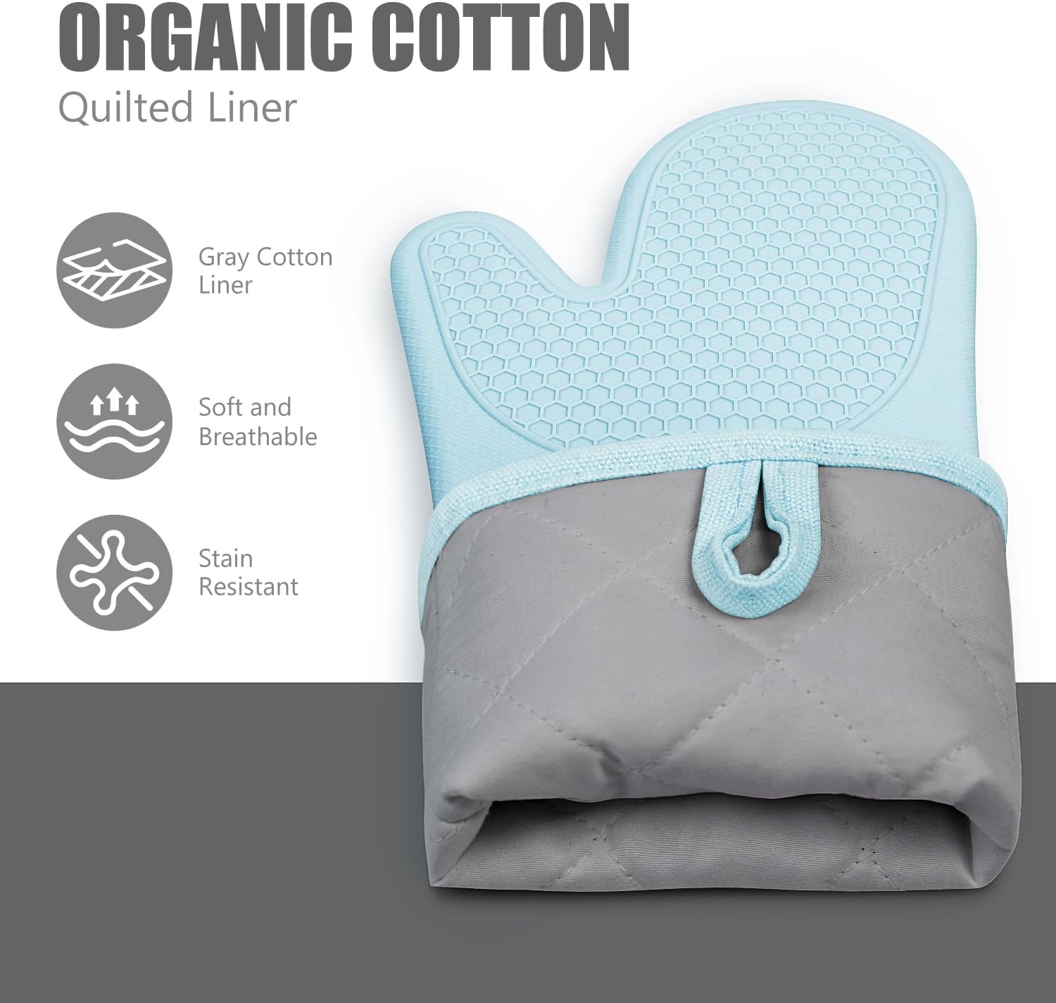 Rorecay 6pcs Oven Mitts and Pot Holders Sets, Extra Long Silicone Oven Gloves Heat Resistant 500 Degrees Non-Slip Potholders Hot Pads for Kitchen Baking Cooking, Quilted Liner, Winter Sky