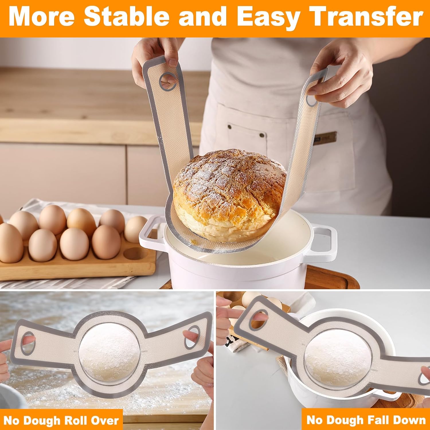 Philorn Silicone Bread Sling for Dutch Oven 2 Pcs, Reusable Silicone Bread Baking Mat With Extra Long Handles Non-Stick & Easy to Clean for Transfer Sourdough, Oval and Round