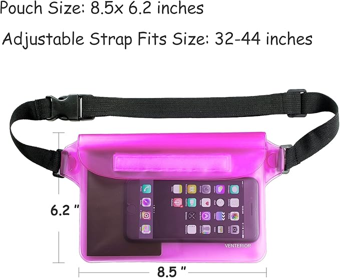 Waterproof Waist Pouch 2-Pack | Beach Accessories Fanny Pack for Swimming Snorkeling Sailing Kayaking Beach Pool Water Parks | Keep Your Phone Wallet Safe and Dry (White & Black)