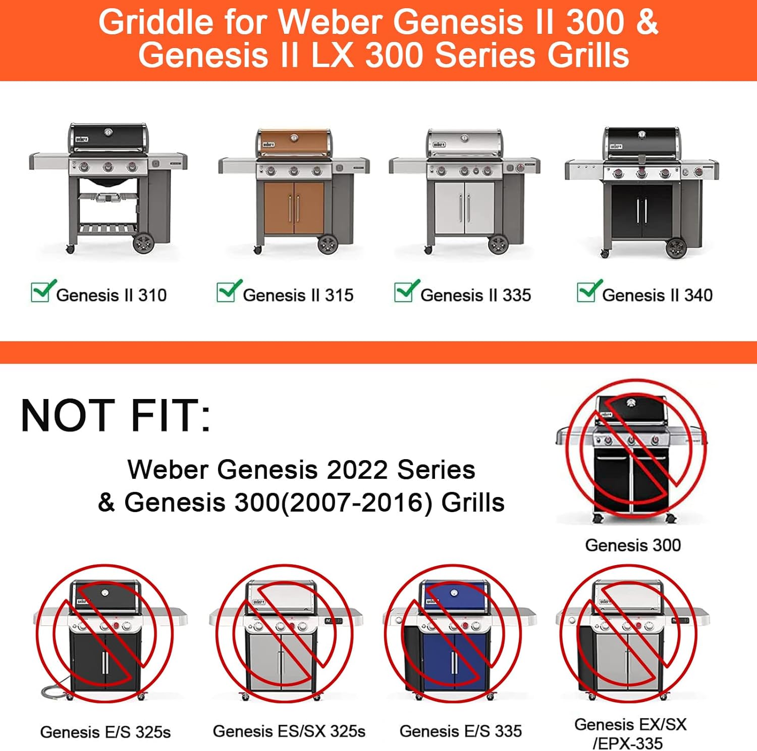for Weber Genesis II Grill Parts - Genesis 2 Griddle for Genesis II 300 & LX 300 Series, GS4 Genesis II E-310, II S-310, II E/S-315, II E/S-325, II E/S-335 Grills, Replace for 7599 Cast Iron Griddle
