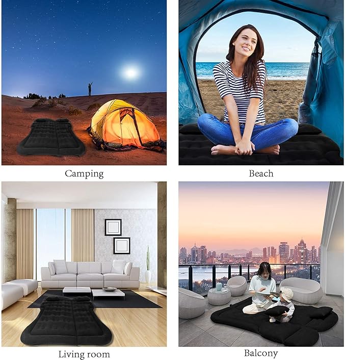 SAYGOGO SUV Air Mattress Camping Bed Cushion Pillow Inflatable Thickened Car Air Bed Mattress with Electric Air Pump Portable Sleeping Pad for Travel Camping Upgraded Version Black