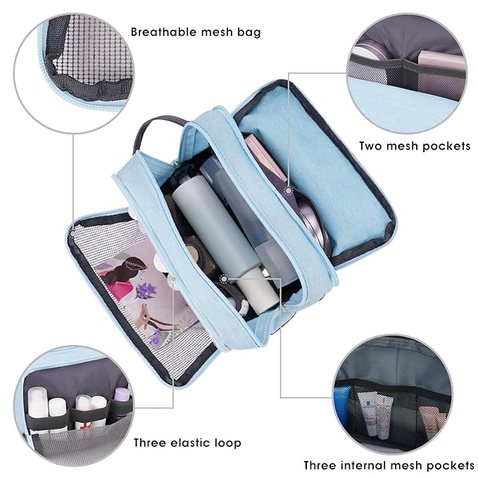 Toiletry Bag for Men Hanging Dopp Kit Water Resistant Shaving Bag Small Toiletry Bag for Traveling (mint green on gray)