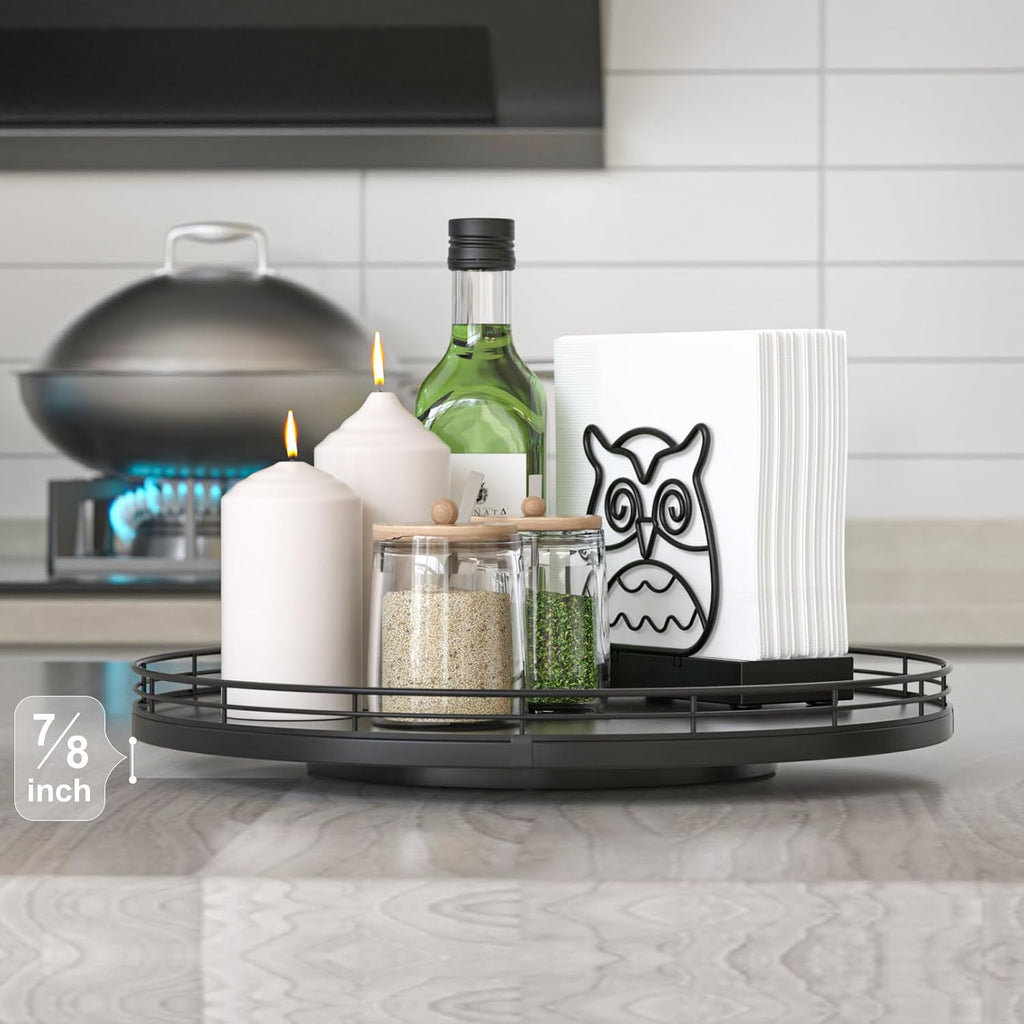 13" Oak Wood Lazy Susan Organizer, Lazy Susan for Cabinet Dining Table Pantry Wood Turntable Organizer Tray for Coffee Table Kitchen Countertop Salt Pepper Spice Organization and Storage Round Black